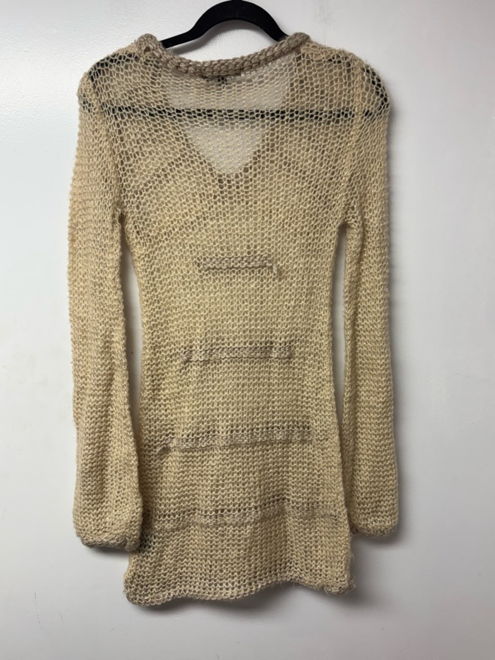 Mystree Open Knit Sweater Womens S Beige Wool Blend Boho Beach Top Coastal A7 - Picture 3 of 8